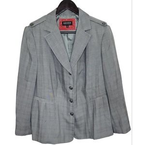 John Meyer Collection Womens Size 18w Military-Style Blazer Button Gray Plaid